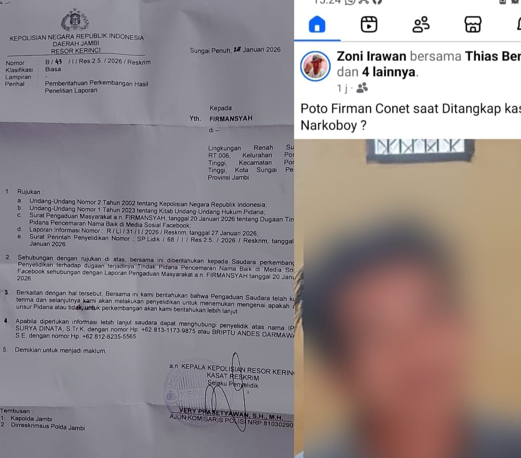 Pencemaran Nama Baik Postingan FB Zoni Irawan, Masuk Tahap Penyelidikan