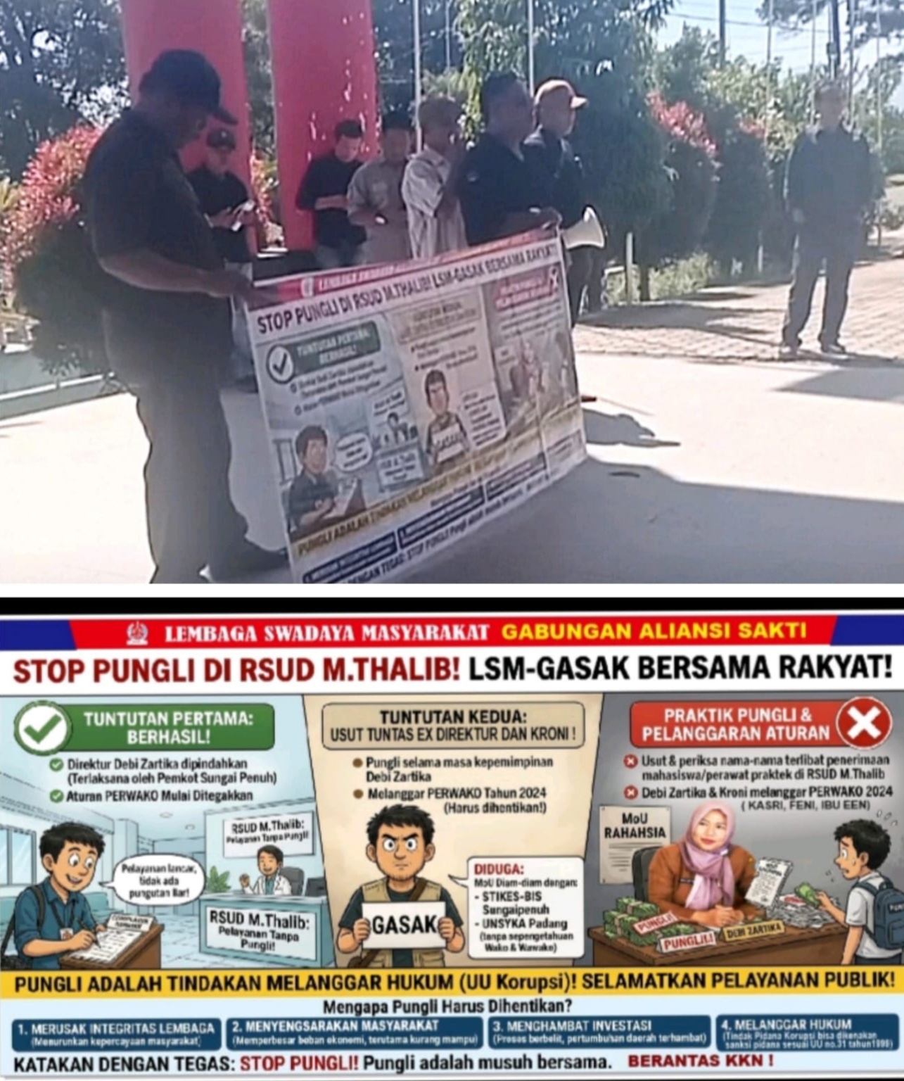 Dugaan Pungli dan Pelanggaran Perwako di RSUD MHA Thalib, LSM GASAK Demo Kantor Wali Kota & Desak Pemerintah Bertindak
