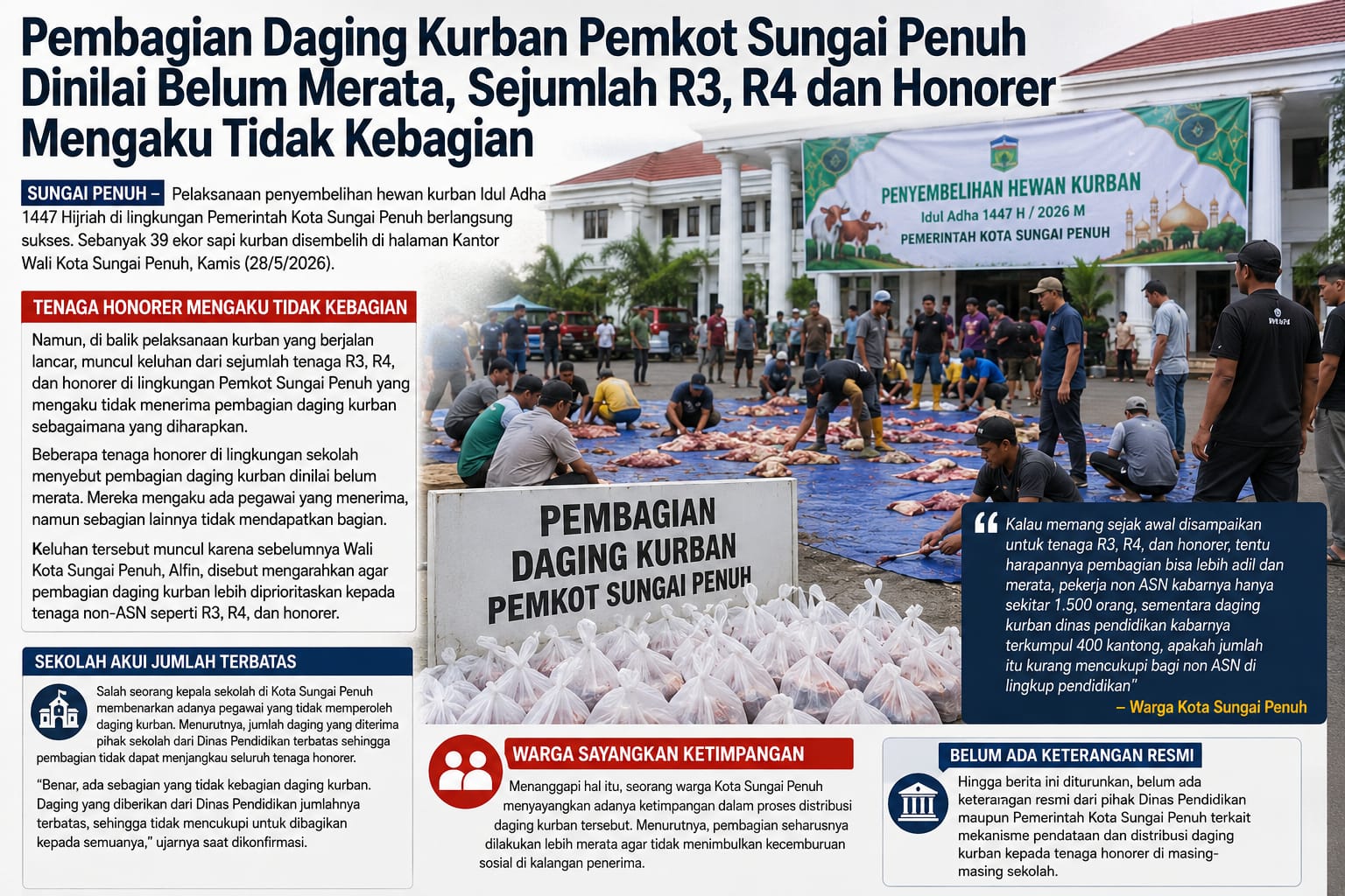 embagian Daging Kurban Pemkot Sungai Penuh Dinilai Belum Merata, Sejumlah R3, R4 dan Honorer Mengaku Tidak Kebagian