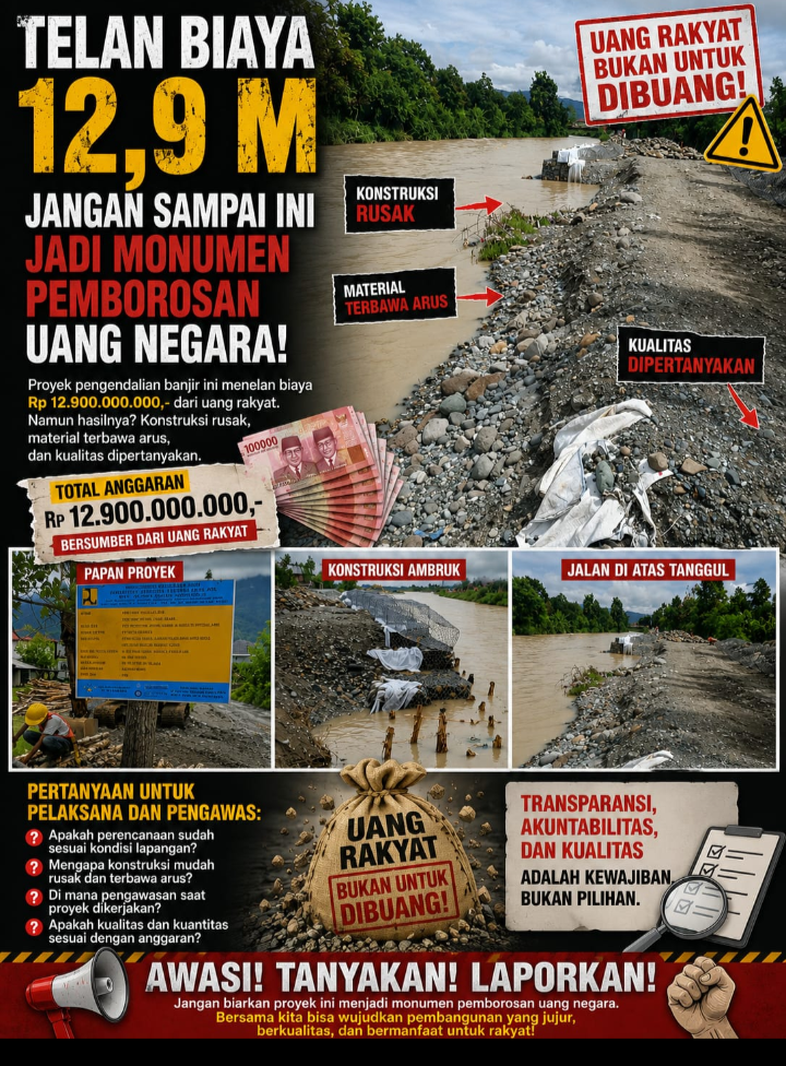 Jadi Sorotan Tajam, Proyek Tanggul Rp12,9 Miliar di Sungai Batang Merao