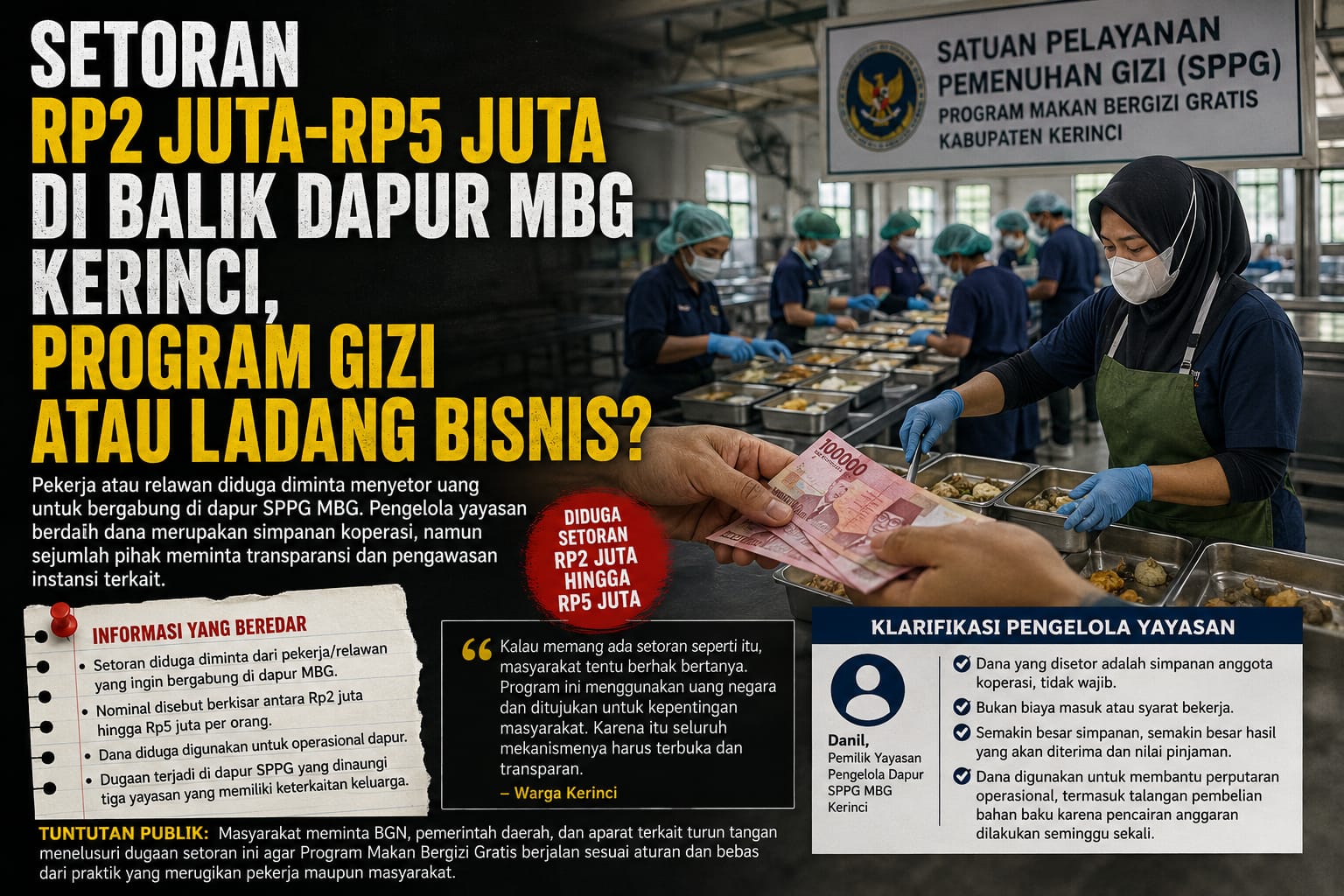 Setoran Rp 2 Juta – Rp 5 Juta di Balik Dapur MBG Kerinci, Program Gizi atau Ladang Bisnis…???