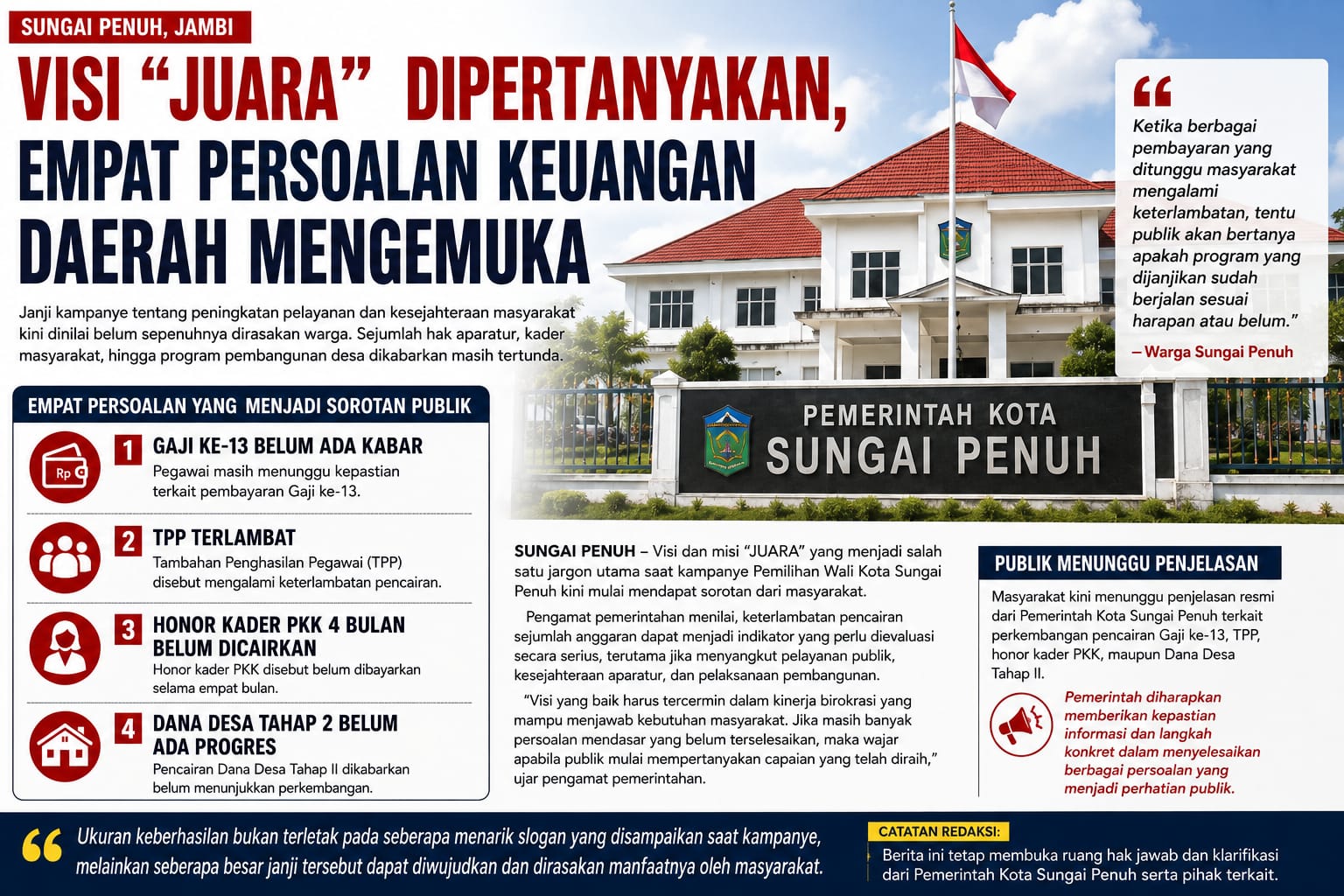 Visi “JUARA” Dipertanyakan, Empat Persoalan Keuangan Daerah Mengemuka di Sungai Penuh