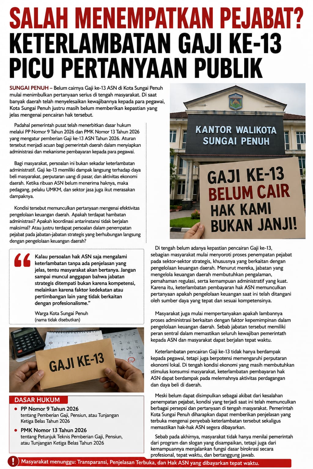 Salah Menempatkan Pejabat, Keterlambatan Gaji Ke-13 Picu Pertanyaan Publik