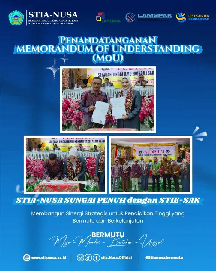STIA NUSA dan STIE SAK Sungai Penuh Resmi Jalin Kerja Sama Melalui Penandatanganan MOU