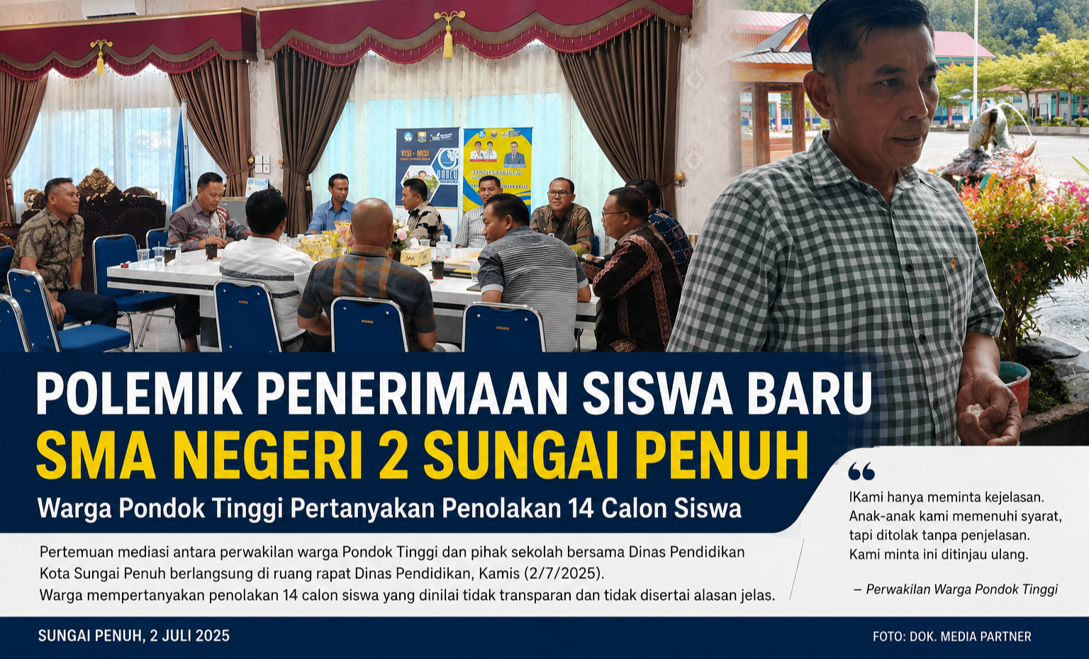 Polemik Penerimaan Siswa Baru SMA NEGERI 2 Sungai Penuh, Dijadikan Ajang Pungli