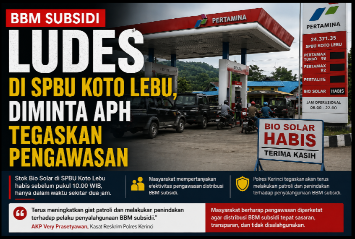 BBM Subsidi  Ludes di SPBU Koto Lebu, Diminta APH Tegaskan Pengawasan