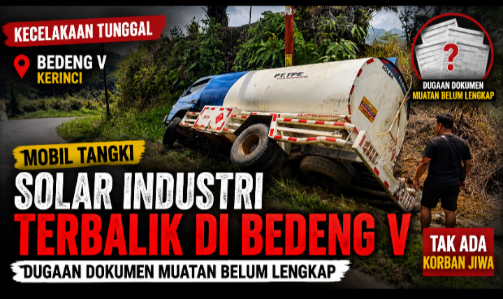 Mobil Tangki Solar Industri Terbalik di Bedeng V, Dugaan Dokumen Muatan Belum Lengkap