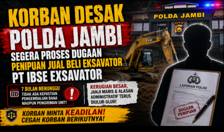 Korban Desak Polda Jambi Segera Proses Dugaan Penipuan Jual Beli Ekskavator PT IBSE Exsavator