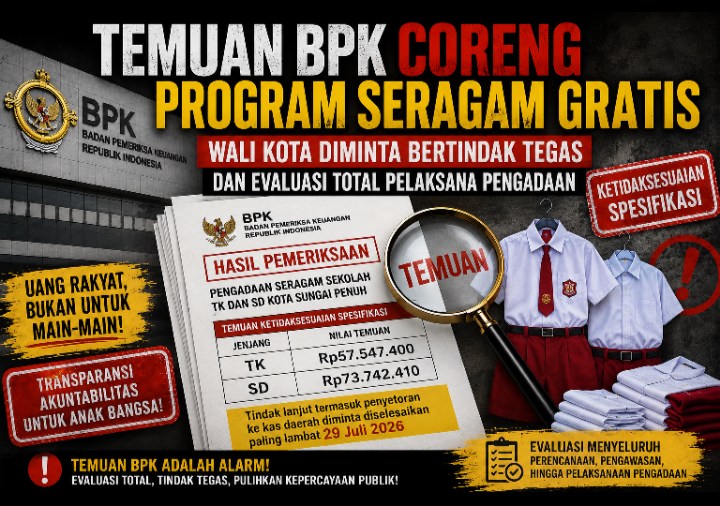 Temuan BPK Coreng Program Seragam Gratis, Wako Diminta Bertindak Tegas dan Evaluasi Total Pelaksana Pengadaan