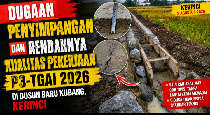 Dugaan Penyimpangan & Kualitas Rendah Pekerjaan P3-TGAI 2026 di Dusun Baru Kubang, Kerinci