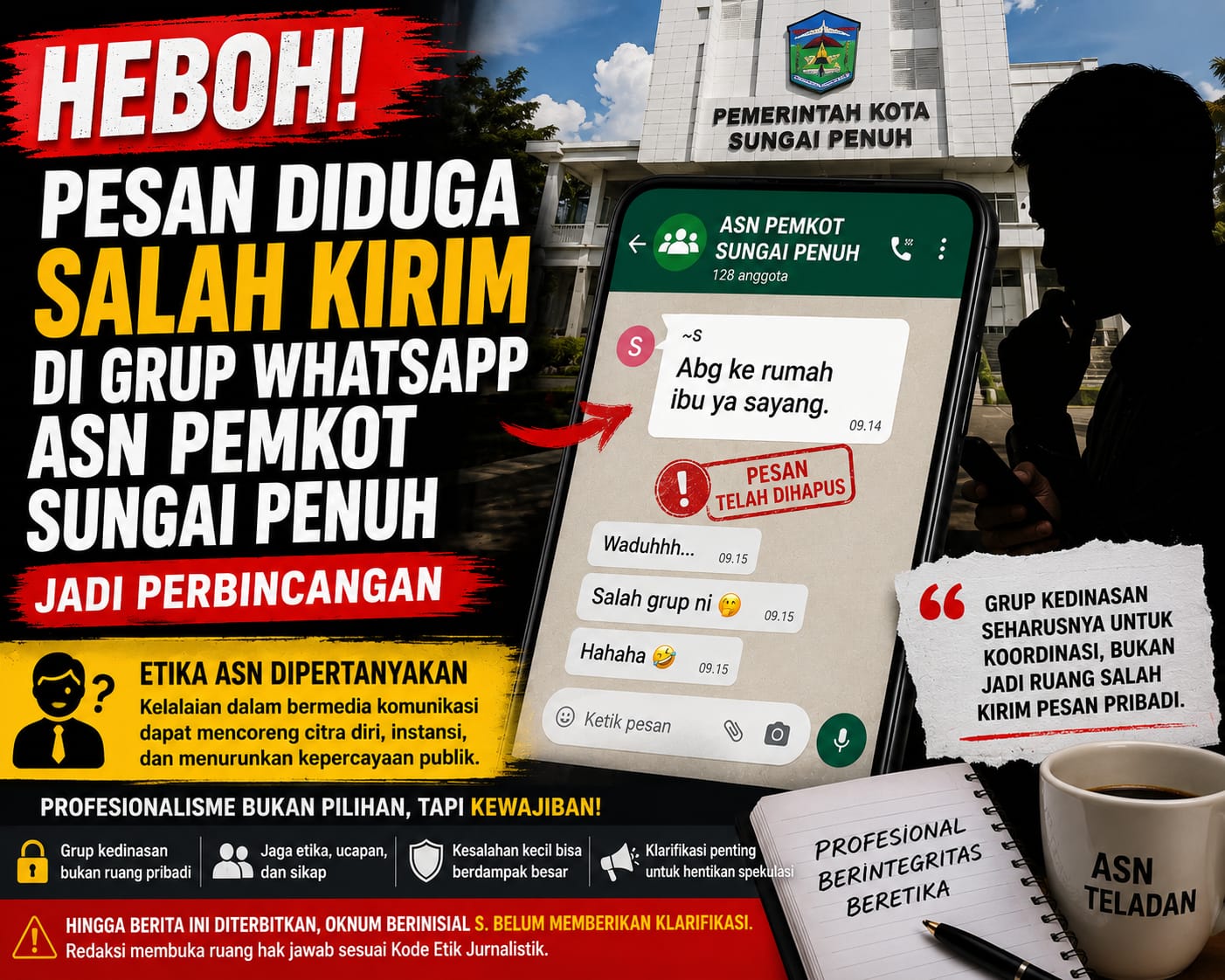 Heboh! Diduga Salah Kirim Pesan di Grup WhatsApp ASN Pemkot Sungai Penuh, Cerminan Kelalaian atau Turunnya Profesionalisme?