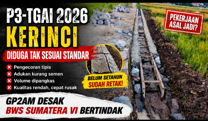 P3-TGAI 2026 Kerinci Diduga Tak Sesuai Standar, GP2AM Desak BWS Sumatera VI Bertindak